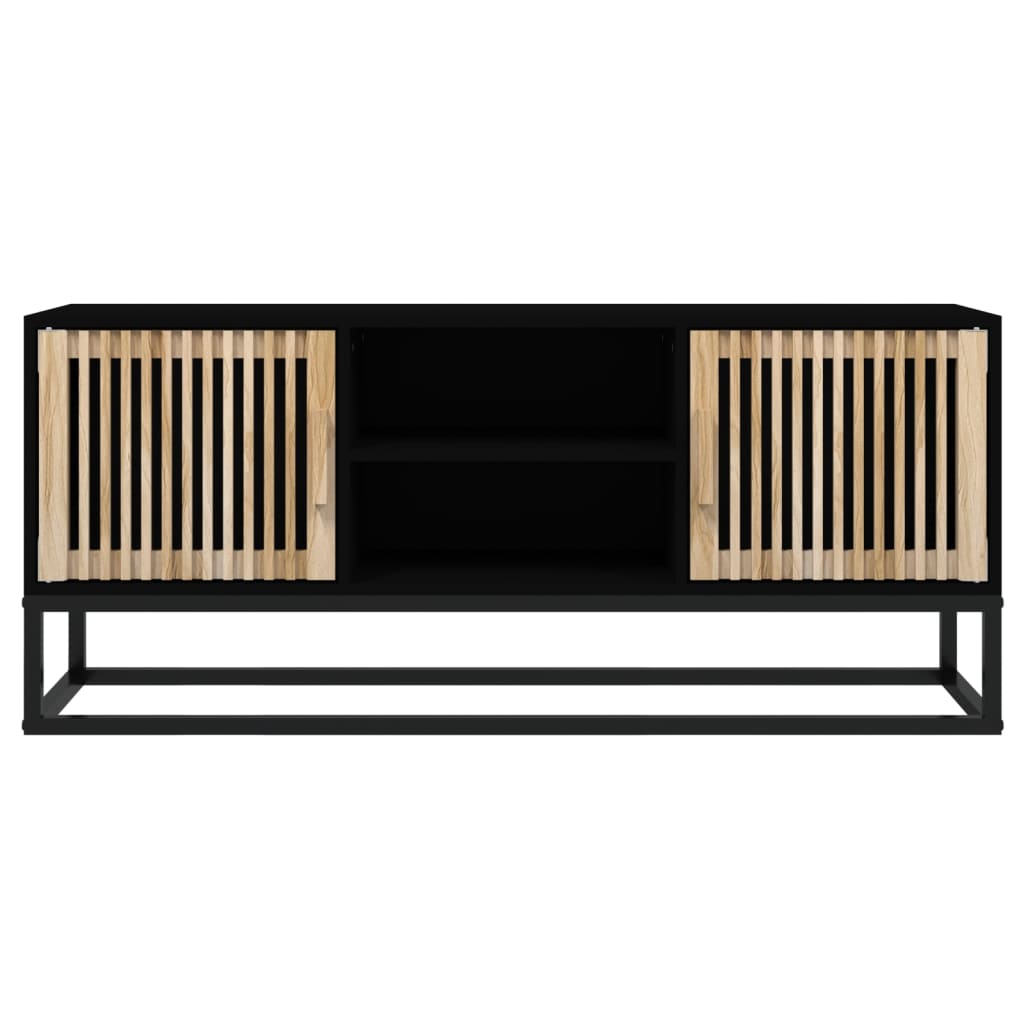 Meuble TV Bas en Bois Naturel et Noir - 105 cm-Mon Meuble TV-Marron-1-3