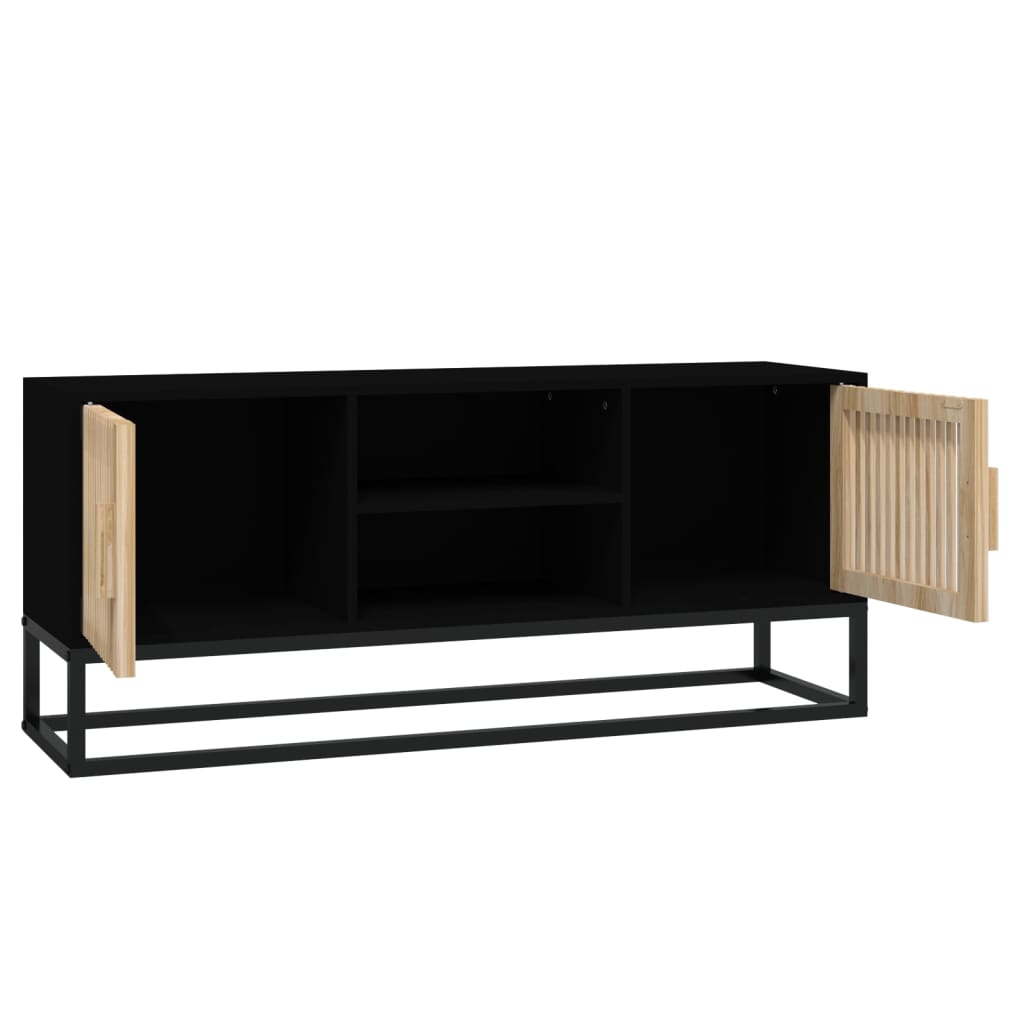 Meuble TV Bas en Bois Naturel et Noir - 105 cm-Mon Meuble TV-Marron-1-4