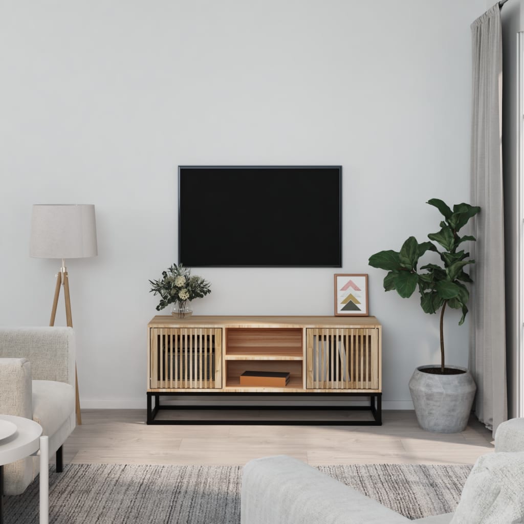Meuble TV Bas en Bois Naturel et Noir - 105 cm-Mon Meuble TV-Marron-1-7
