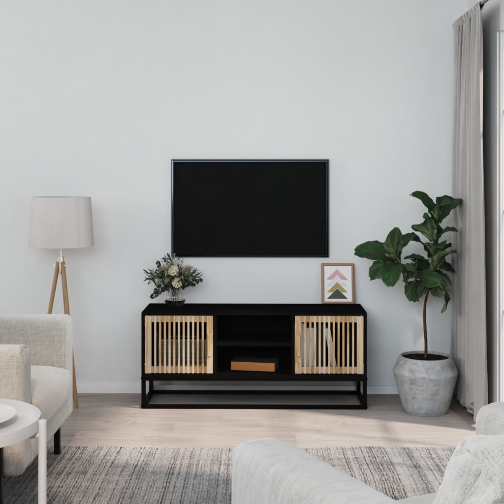 Meuble TV Bas en Bois Naturel et Noir - 105 cm-Mon Meuble TV-Noir-1-1