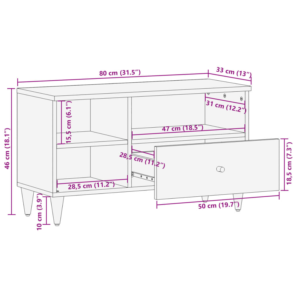 Meuble TV Bas en Manguier Massif - 80 cm-Mon Meuble TV-marron miel-1-12