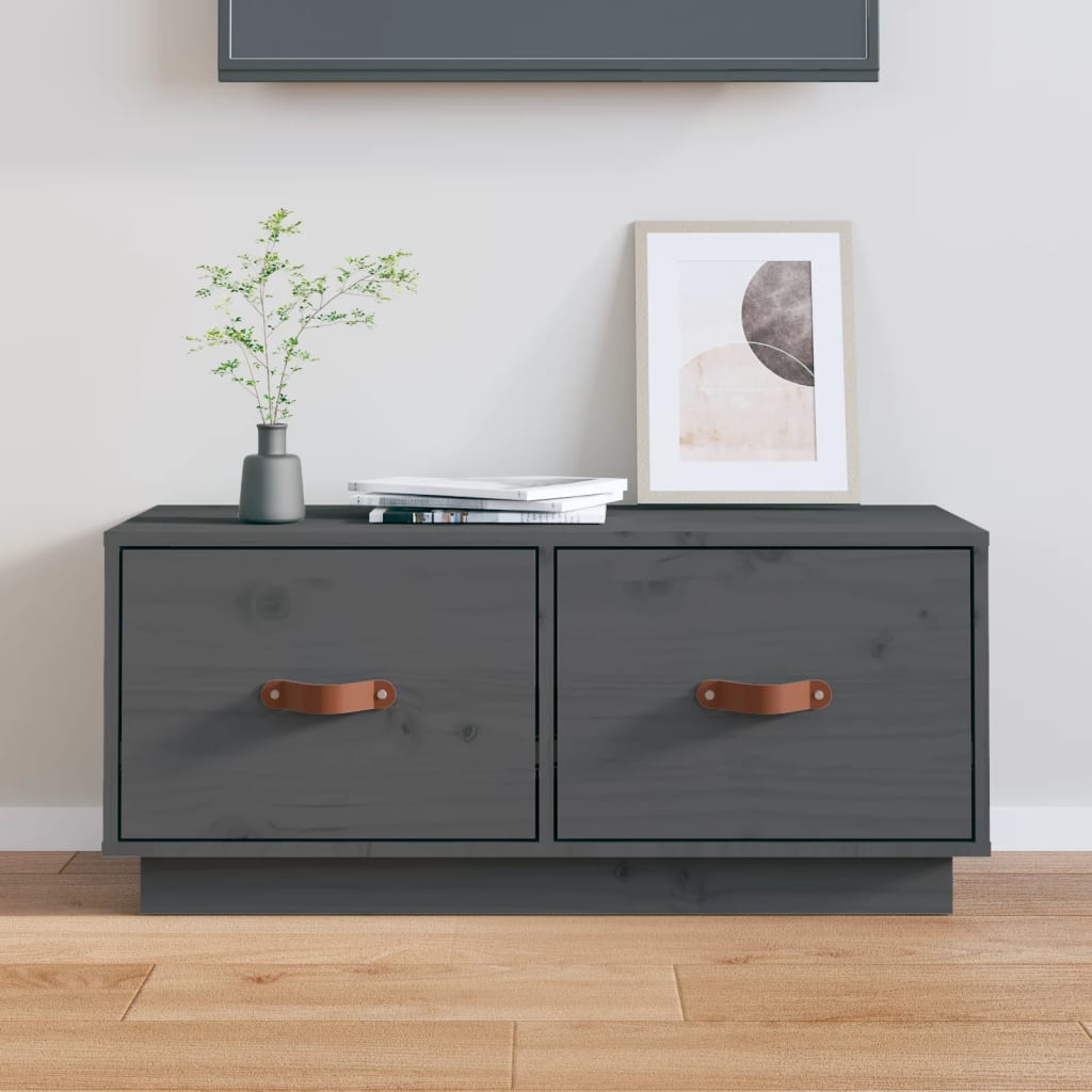 Meuble TV Bas en Pin Massif - 80 cm-Mon Meuble TV-Gris-1-12