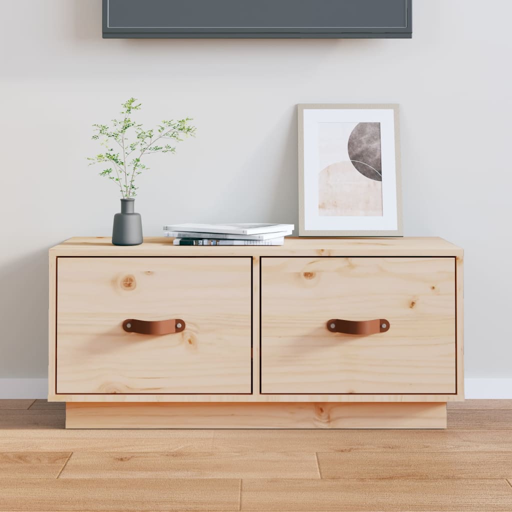 Meuble TV Bas en Pin Massif - 80 cm-Mon Meuble TV-Naturel-1-11