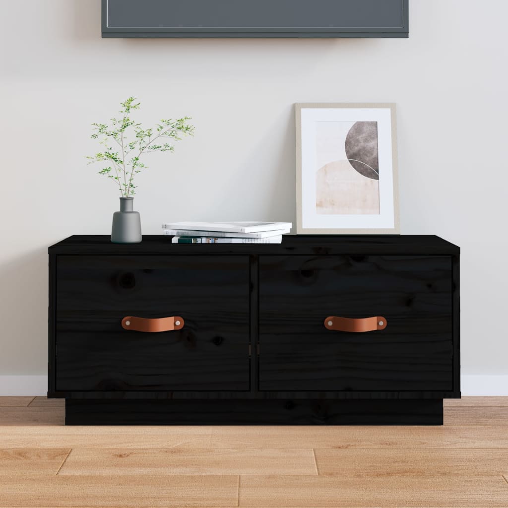 Meuble TV Bas en Pin Massif - 80 cm-Mon Meuble TV-Noir-1-13