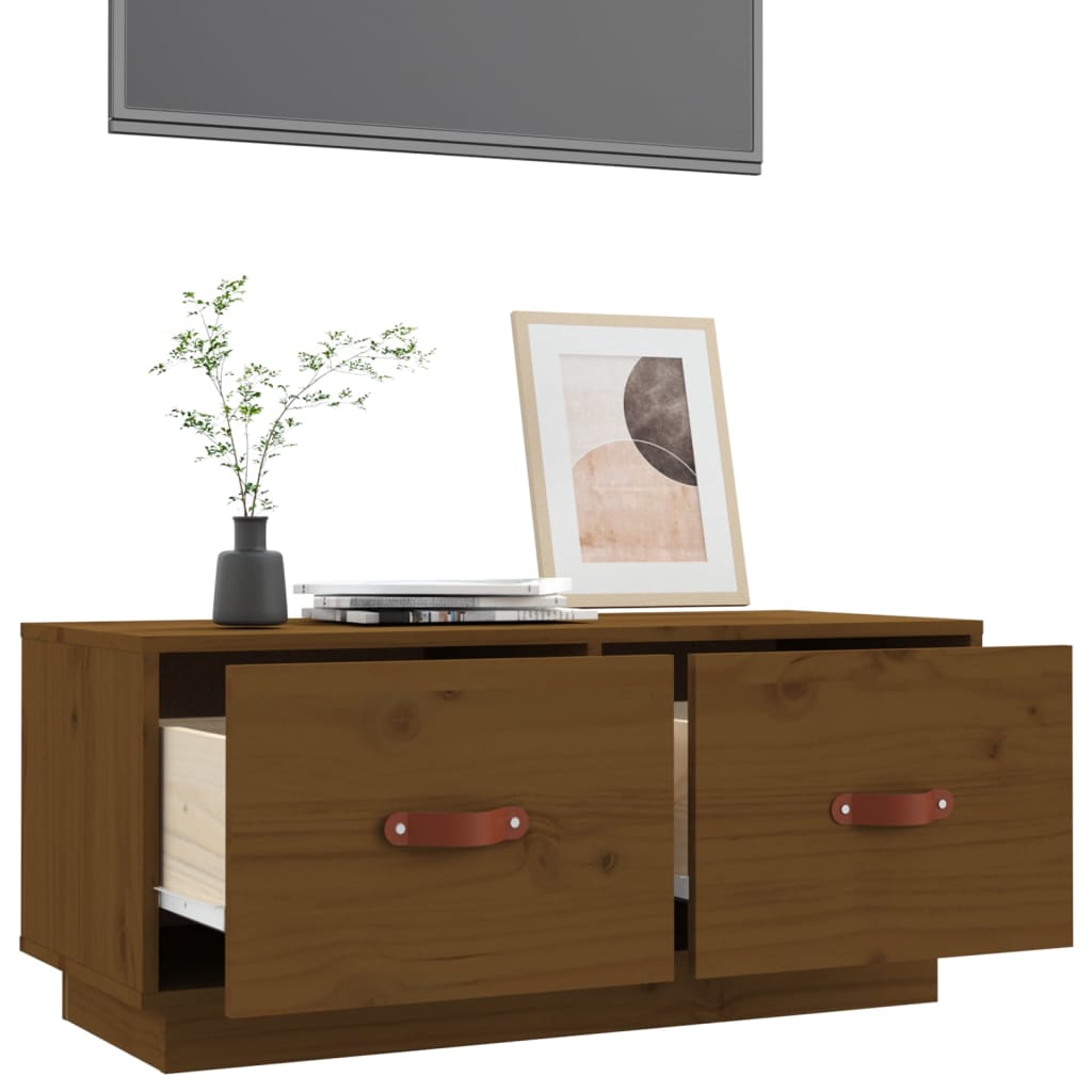 Meuble TV Bas en Pin Massif - 80 cm-Mon Meuble TV-Noir-1-5