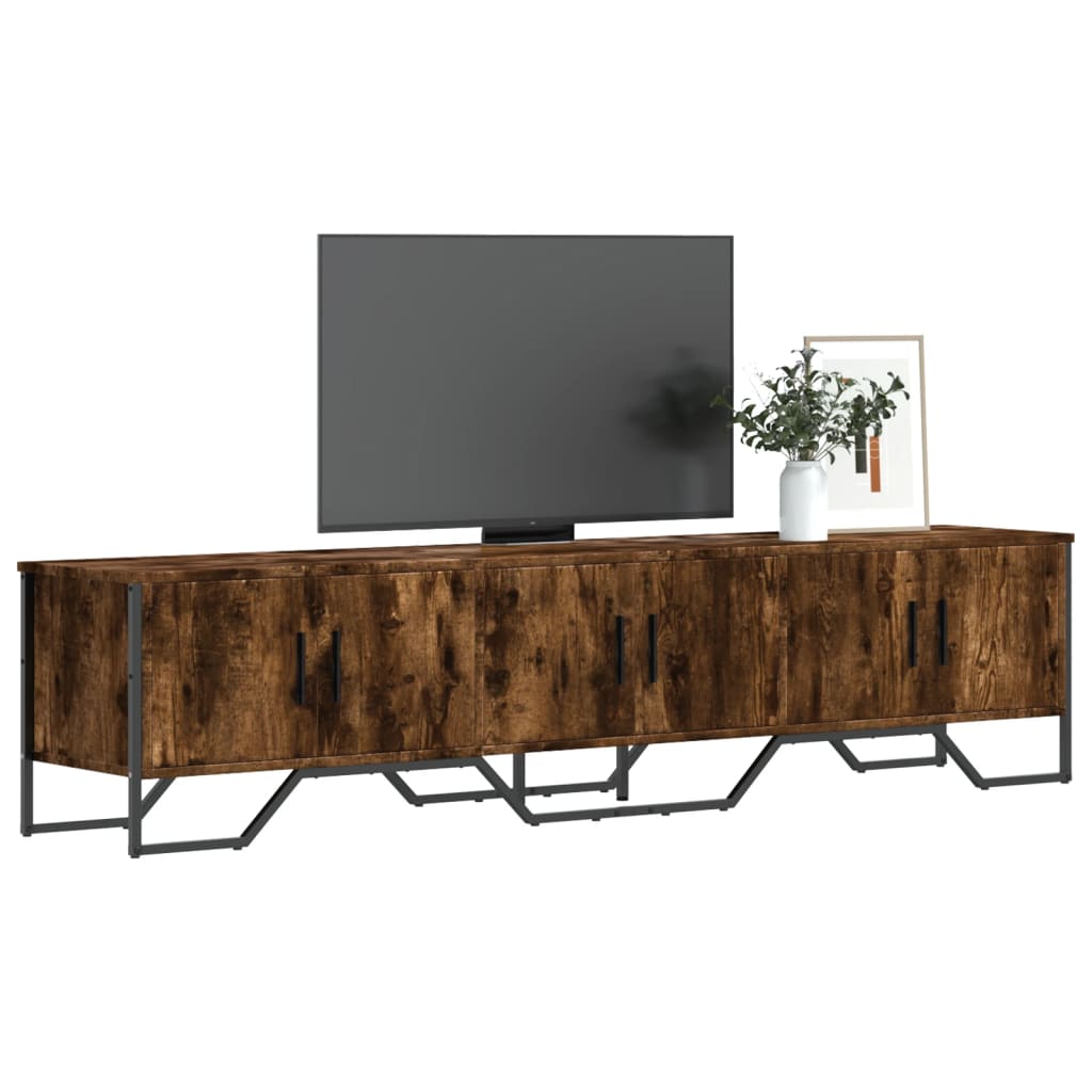 Meuble TV Bas Gris Clair Effet Bois - 180 cm-Mon Meuble TV-Chêne fumé-1-10