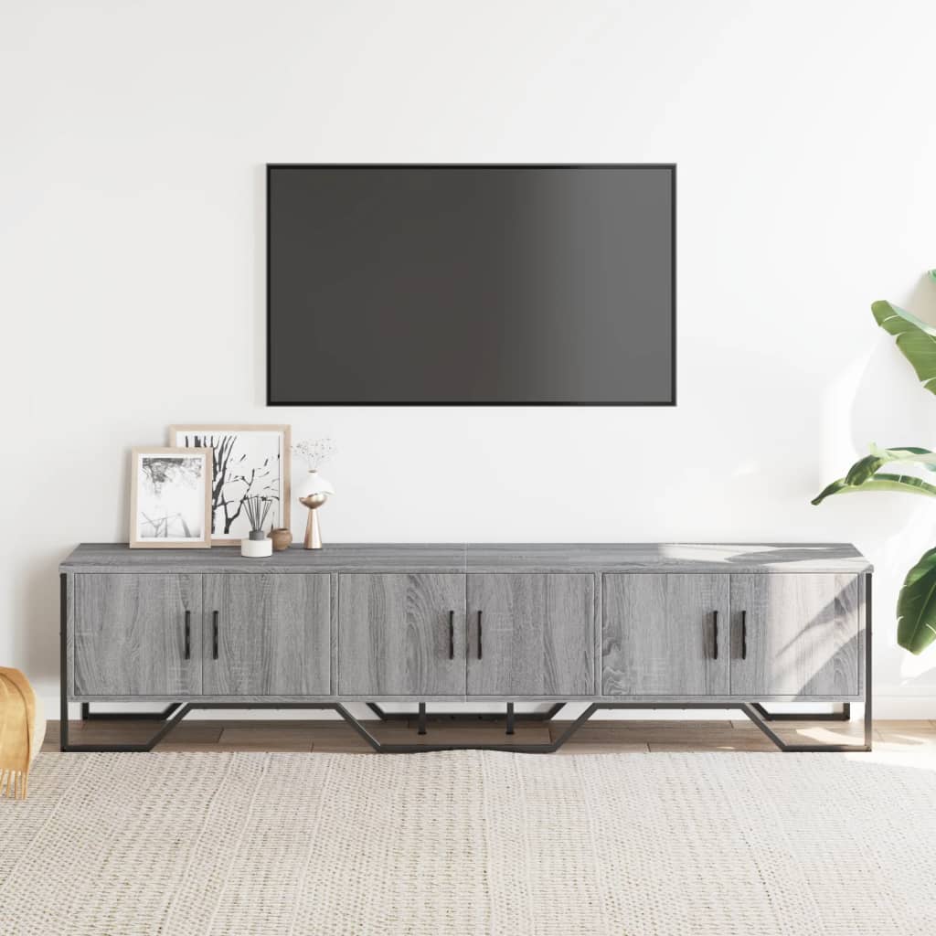 Meuble TV Bas Gris Clair Effet Bois - 180 cm-Mon Meuble TV-Chêne fumé-1-3