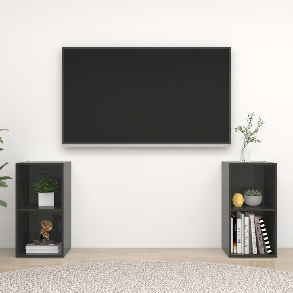 Meuble TV Bas Gris Foncé - 2 Pièces-Mon Meuble TV-2