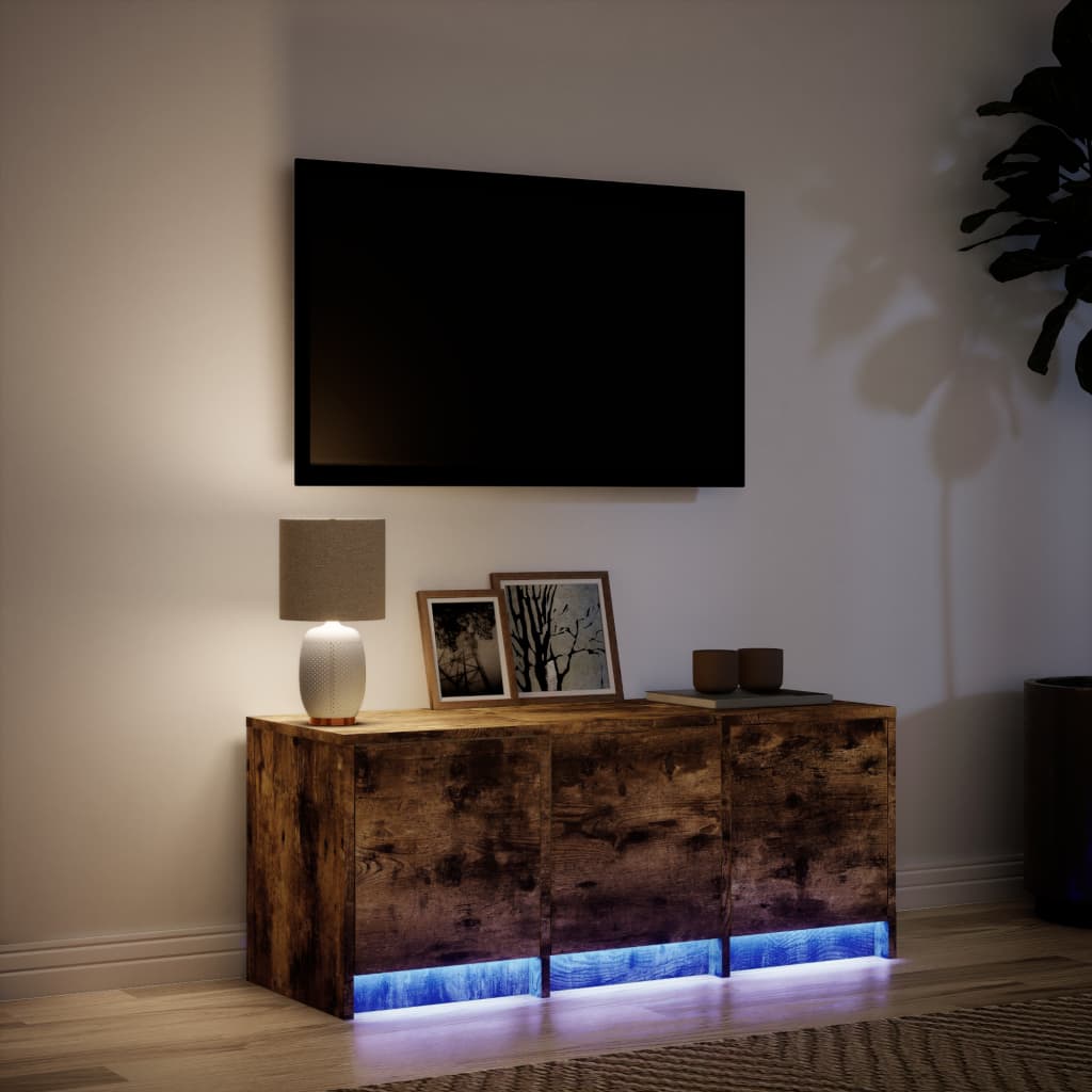 Meuble TV Bas LED Effet Chêne Fumé - 97 cm-Mon Meuble TV-5