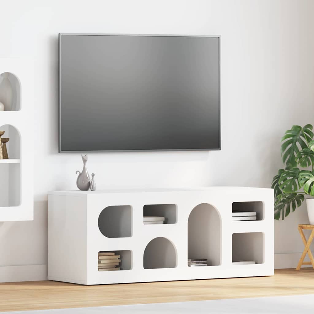 Meuble TV Bas Moderne en Chêne Artisanal - 100 cm-Mon Meuble TV-Blanc-12