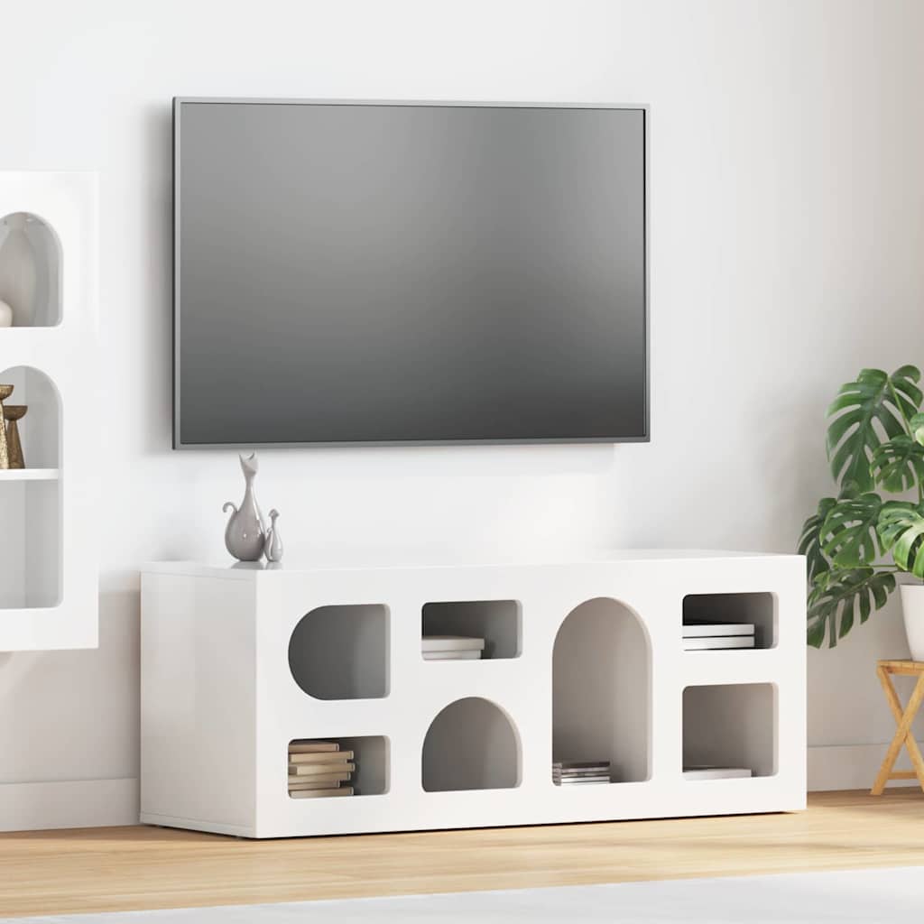 Meuble TV Bas Moderne en Chêne Artisanal - 100 cm-Mon Meuble TV-Blanc brillant-16