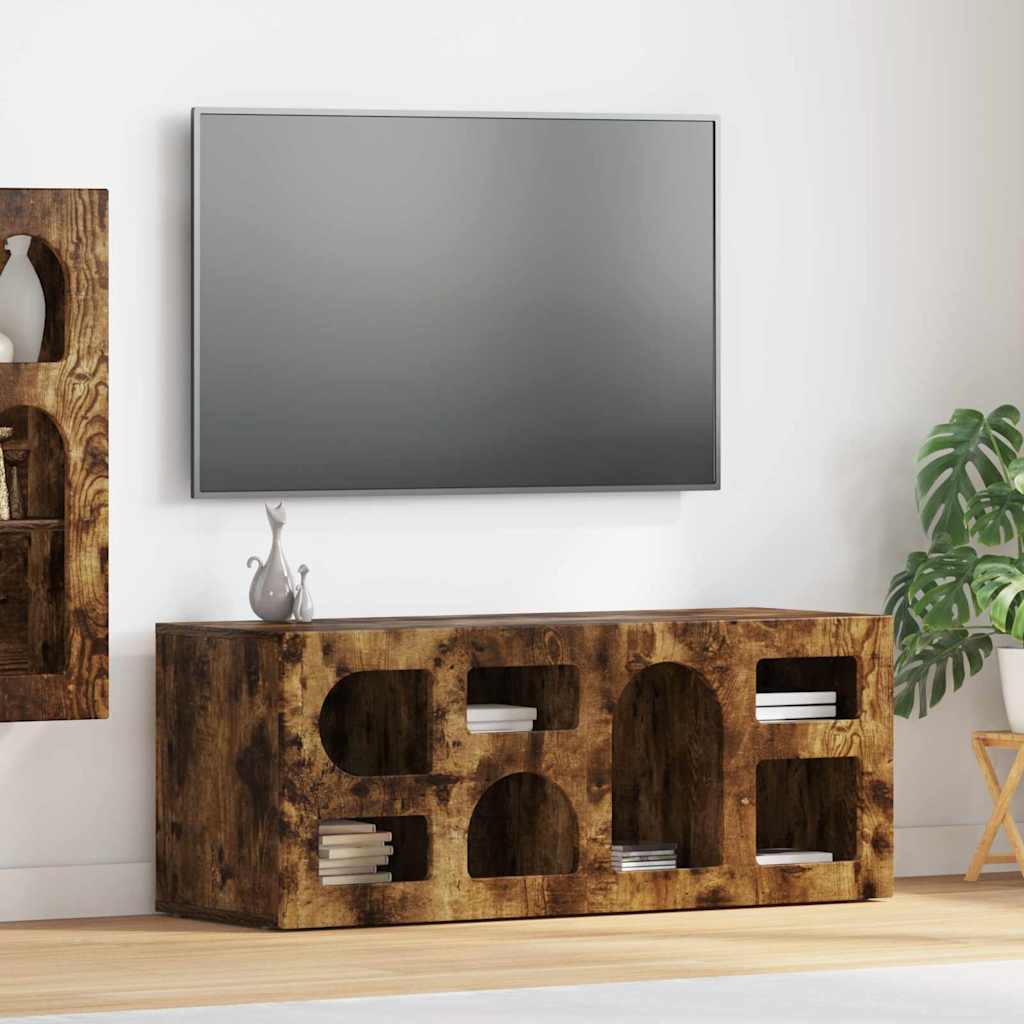 Meuble TV Bas Moderne en Chêne Artisanal - 100 cm-Mon Meuble TV-Chêne fumé-17