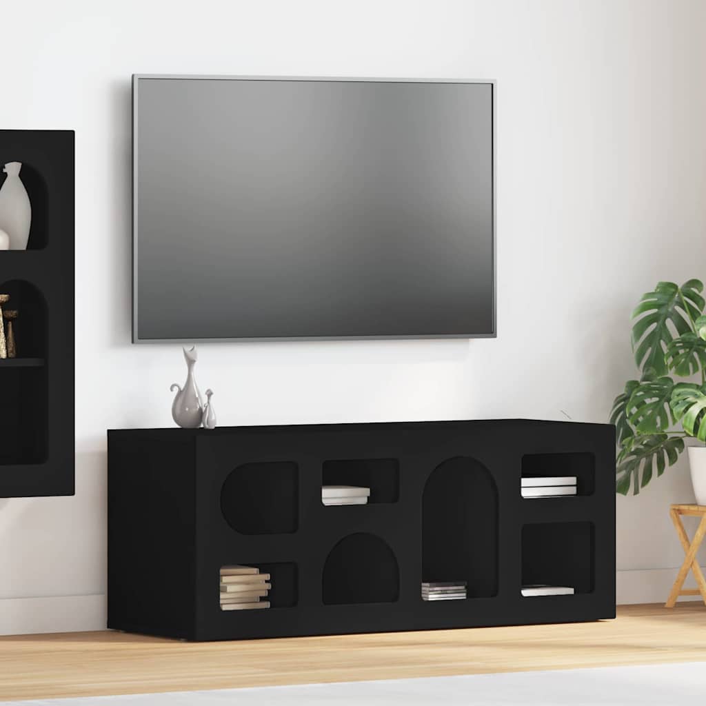 Meuble TV Bas Moderne en Chêne Artisanal - 100 cm-Mon Meuble TV-Noir-13