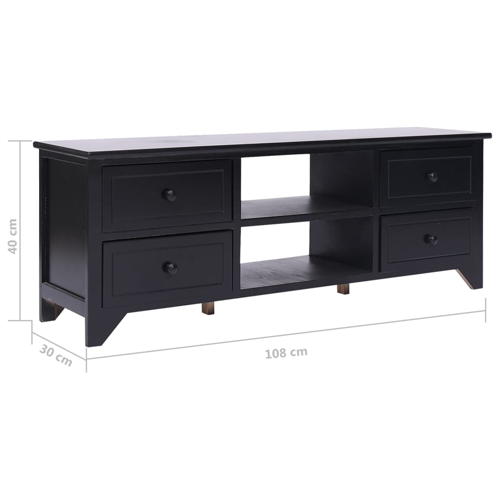 Meuble TV Bas Noir en Paulownia - 108 cm-Mon Meuble TV-Noir-1-8