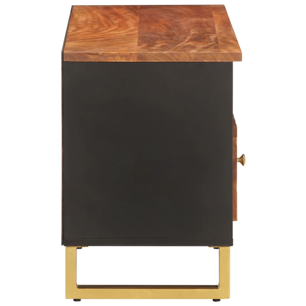 Meuble TV Bas Noir et Bois en Manguier Massif - 100 cm-Mon Meuble TV-5