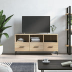 Meuble TV Bas Noir Mat et Métal - 102 cm-Mon Meuble TV-Chêne sonoma-1-14