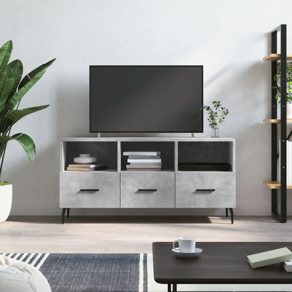 Meuble TV Bas Noir Mat et Métal - 102 cm-Mon Meuble TV-Gris béton-1-13