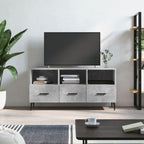 Meuble TV Bas Noir Mat et Métal - 102 cm-Mon Meuble TV-Gris béton-1-13