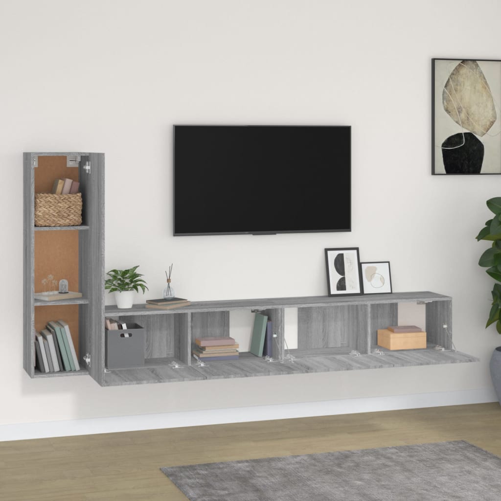 Meuble TV Bas Suspendu Effet Sonoma Gris - 3 Pièces-Mon Meuble TV-Chêne noir-80 cm-4-3
