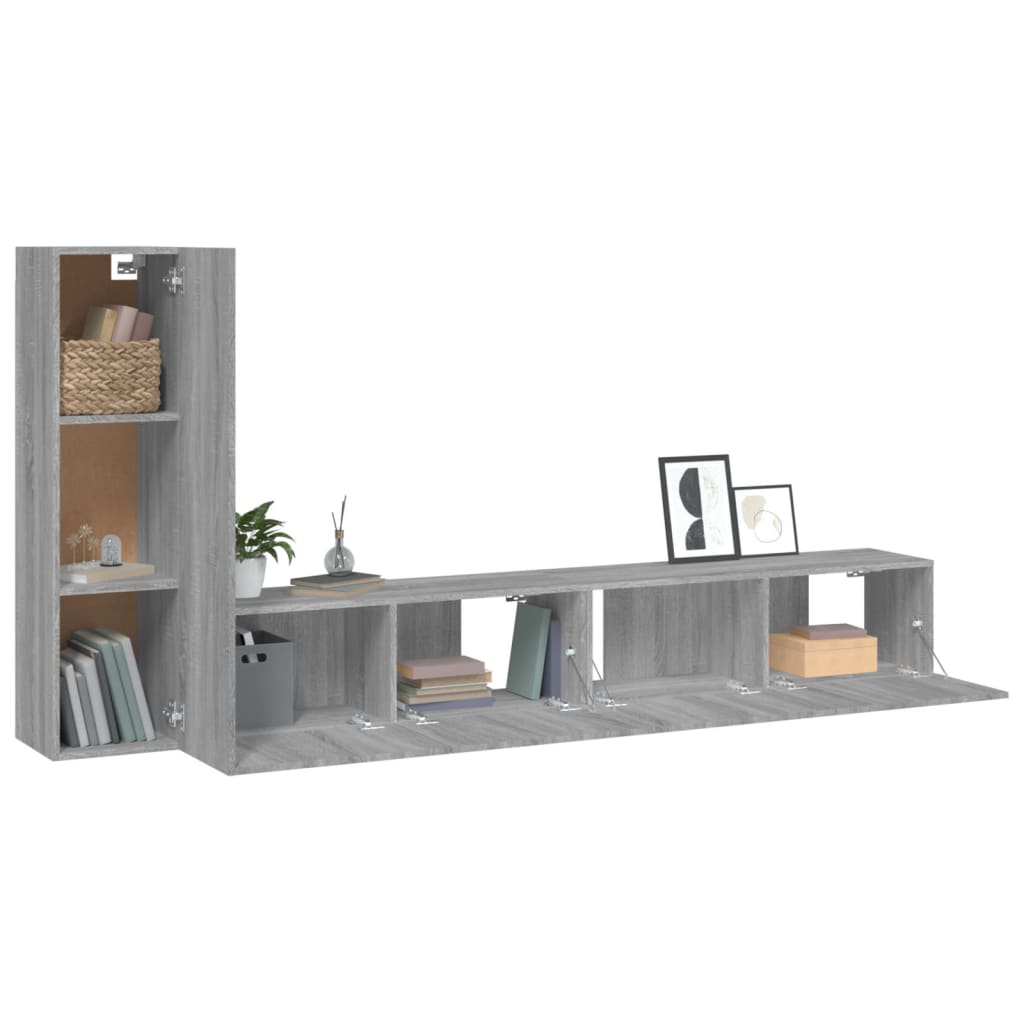 Meuble TV Bas Suspendu Effet Sonoma Gris - 3 Pièces-Mon Meuble TV-Chêne noir-80 cm-4-4