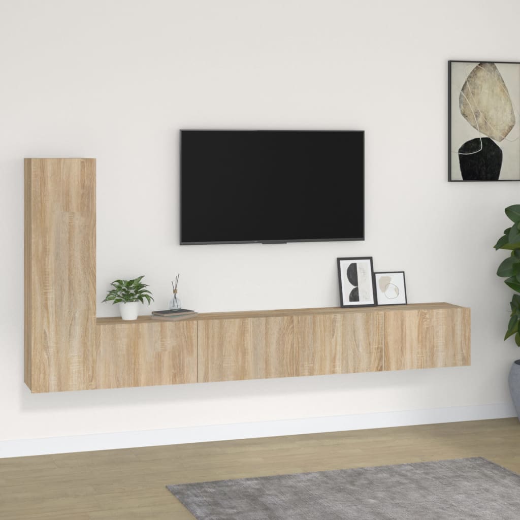 Meuble TV Bas Suspendu Effet Sonoma Gris - 3 Pièces-Mon Meuble TV-Chêne sonoma-100 cm-3-14
