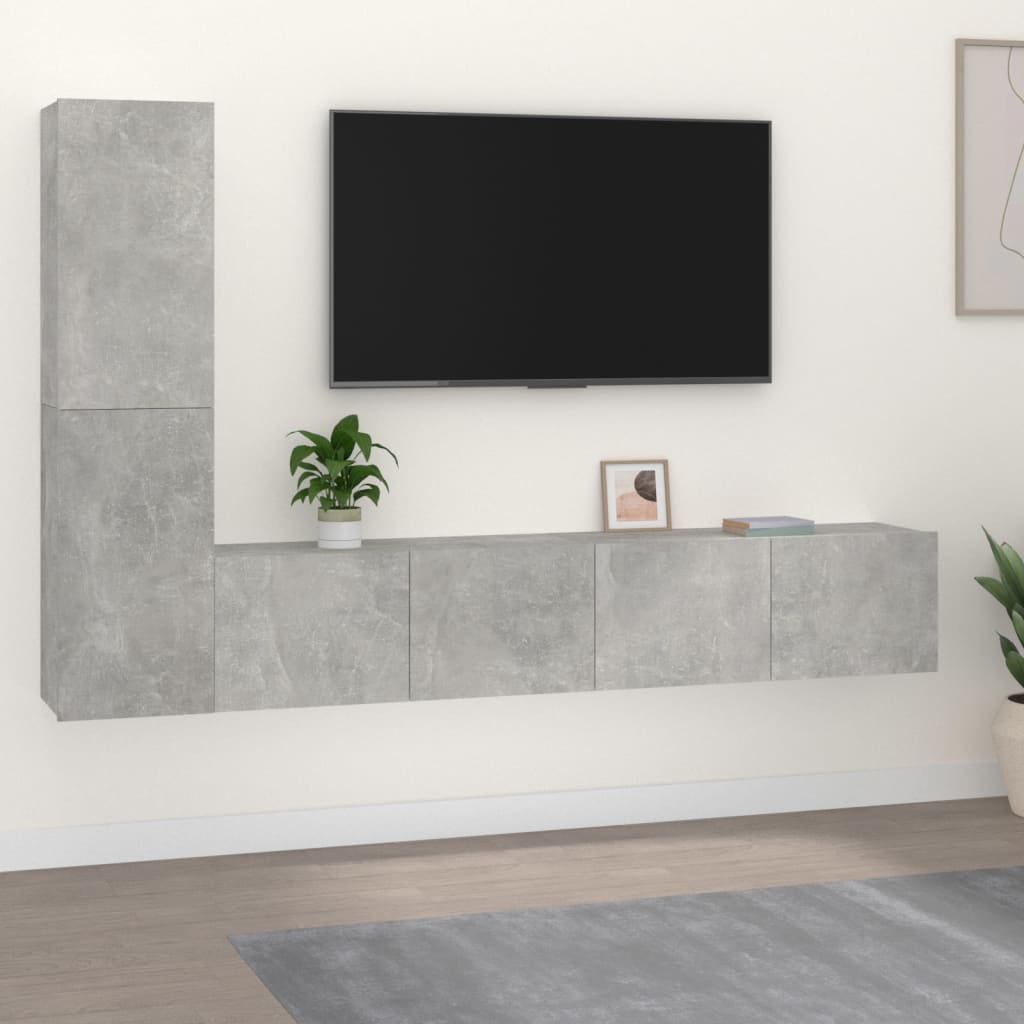 Meuble TV Bas Suspendu Effet Sonoma Gris - 3 Pièces-Mon Meuble TV-Gris béton-80 cm-4-18