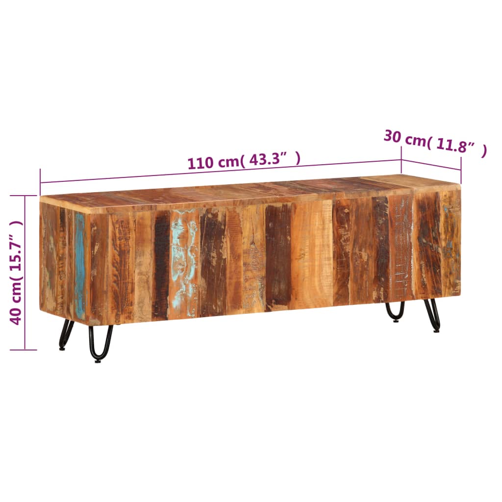 Meuble TV Bas Vintage en Bois de Récupération - 110 cm-Mon Meuble TV-6