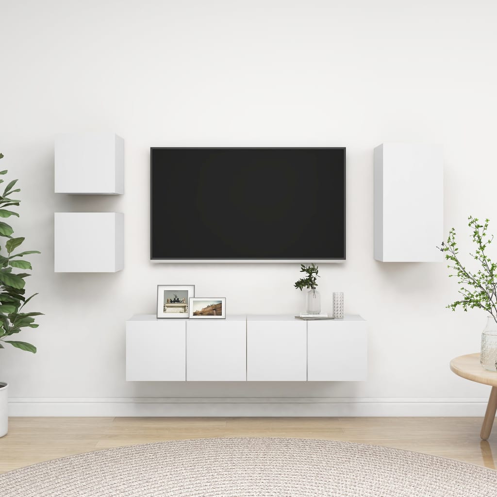 Meuble TV Bibliothèque en Bois Gris Béton - 5 Pièces-Mon Meuble TV-Blanc-60 cm-14