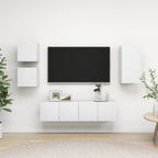 Meuble TV Bibliothèque en Bois Gris Béton - 5 Pièces-Mon Meuble TV-Blanc-60 cm-14