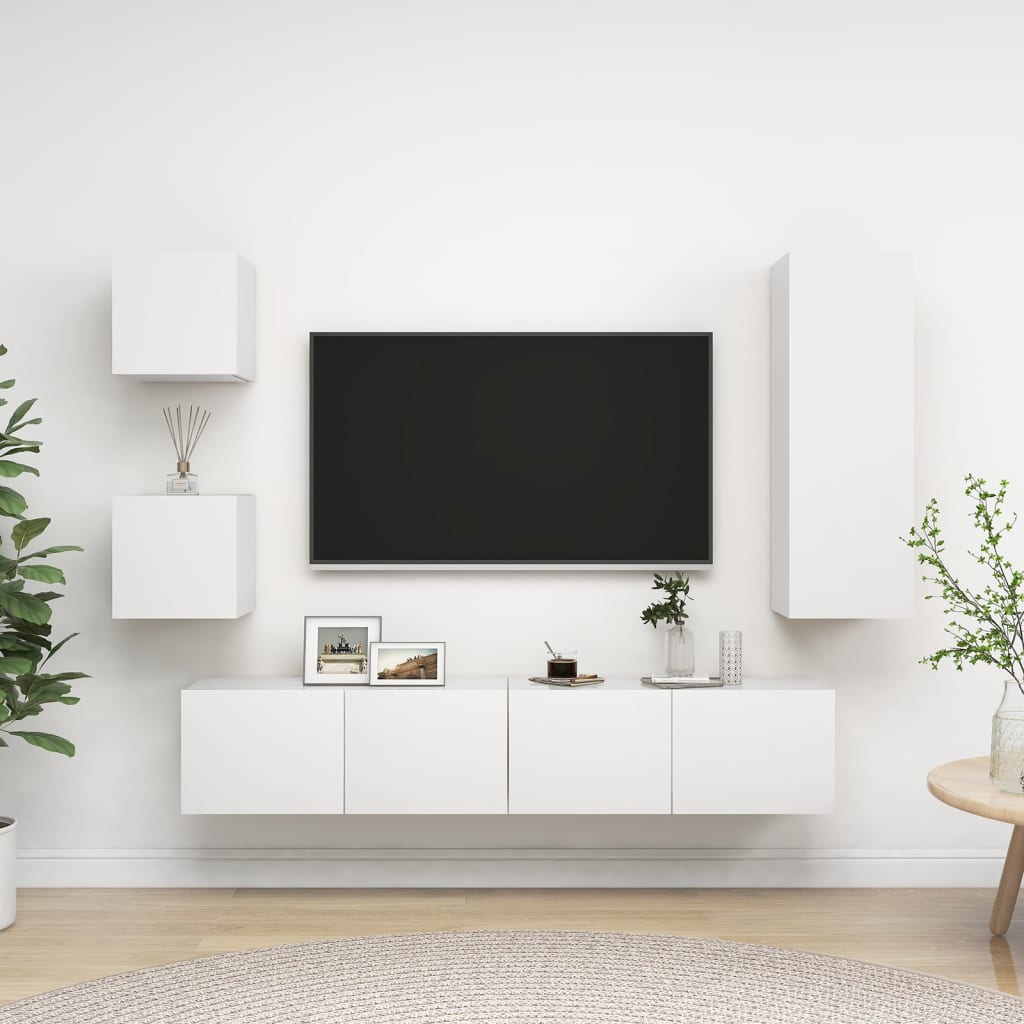 Meuble TV Bibliothèque en Bois Gris Béton - 5 Pièces-Mon Meuble TV-Blanc-90 cm-15