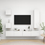 Meuble TV Bibliothèque en Bois Gris Béton - 5 Pièces-Mon Meuble TV-Blanc brillant-110 cm-12