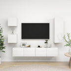 Meuble TV Bibliothèque en Bois Gris Béton - 5 Pièces-Mon Meuble TV-Blanc brillant-90 cm-11