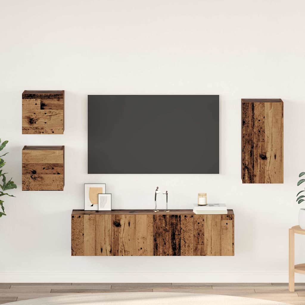 Meuble TV Bibliothèque en Bois Gris Béton - 5 Pièces-Mon Meuble TV-Bois ancien-60 cm-19