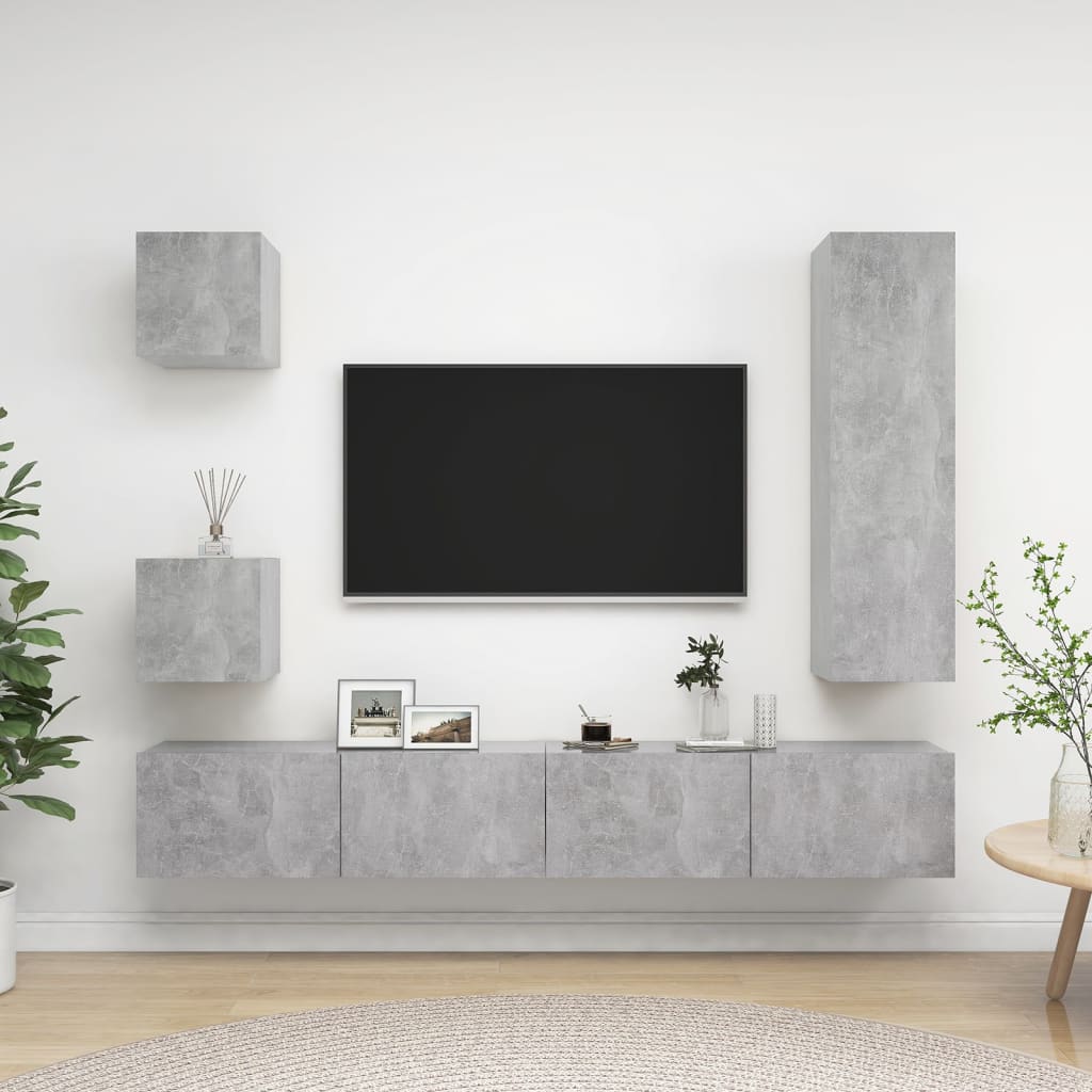 Meuble TV Bibliothèque en Bois Gris Béton - 5 Pièces-Mon Meuble TV-Gris béton-110 cm-13