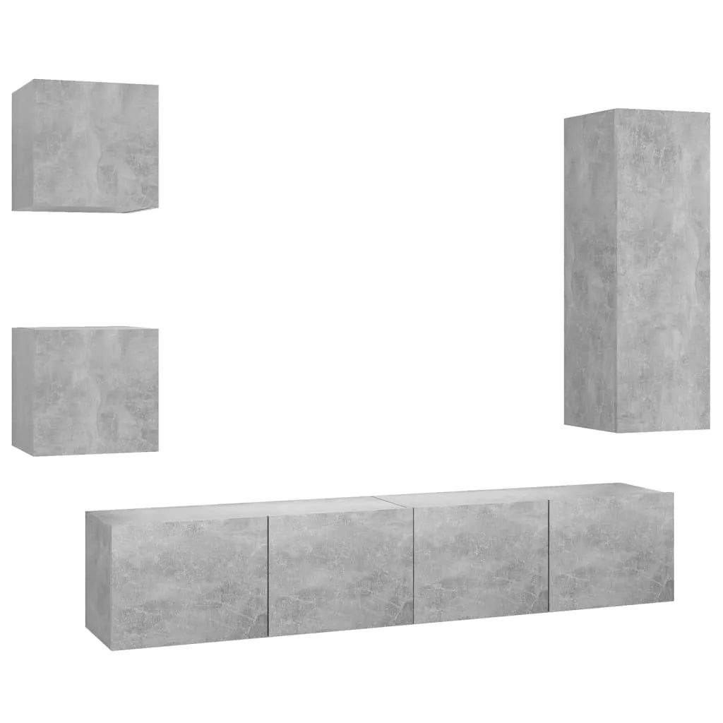 Meuble TV Bibliothèque en Bois Gris Béton - 5 Pièces-Mon Meuble TV-Gris béton-60 cm-1