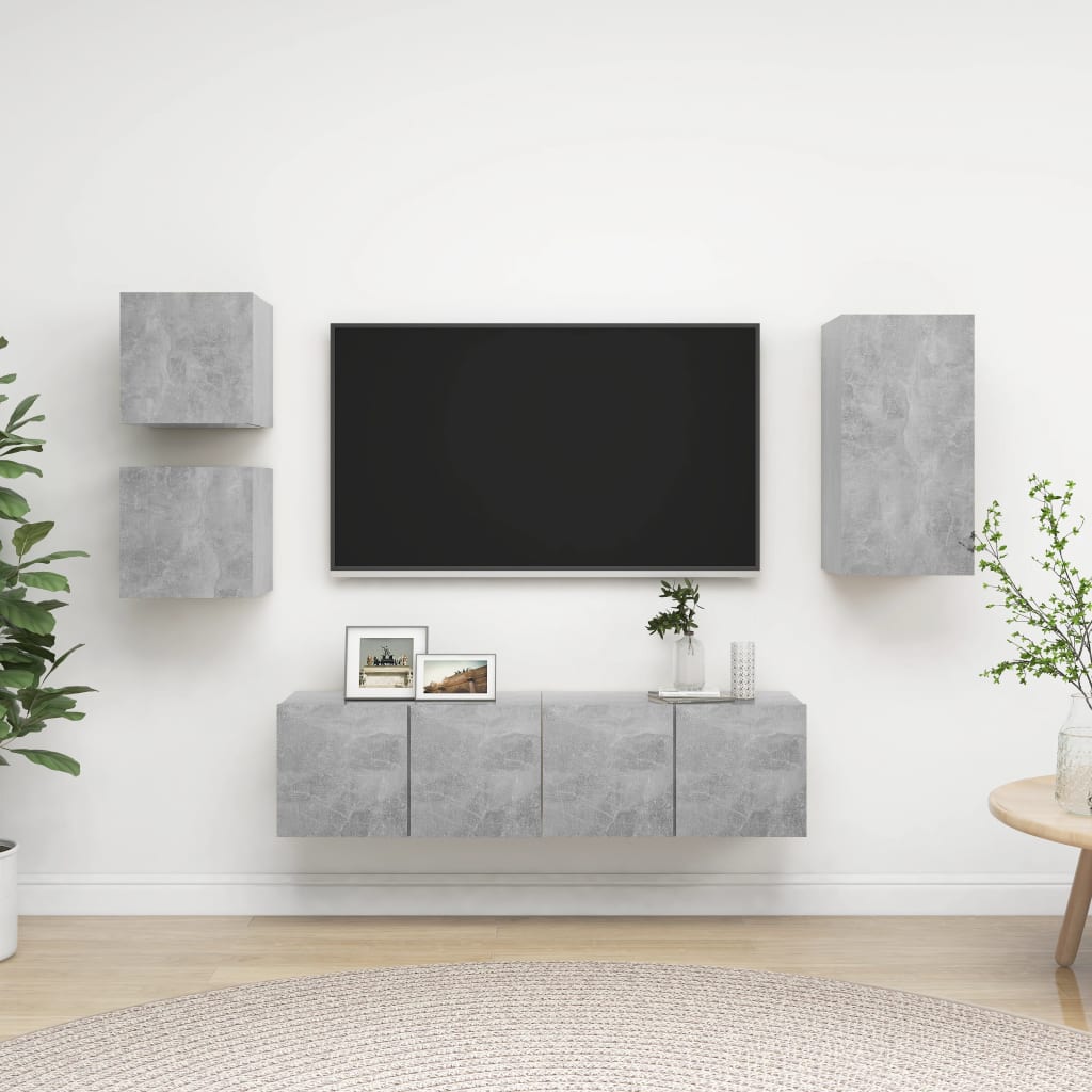 Meuble TV Bibliothèque en Bois Gris Béton - 5 Pièces-Mon Meuble TV-Gris béton-60 cm-18