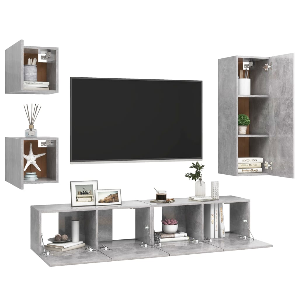 Meuble TV Bibliothèque en Bois Gris Béton - 5 Pièces-Mon Meuble TV-Gris béton-60 cm-3