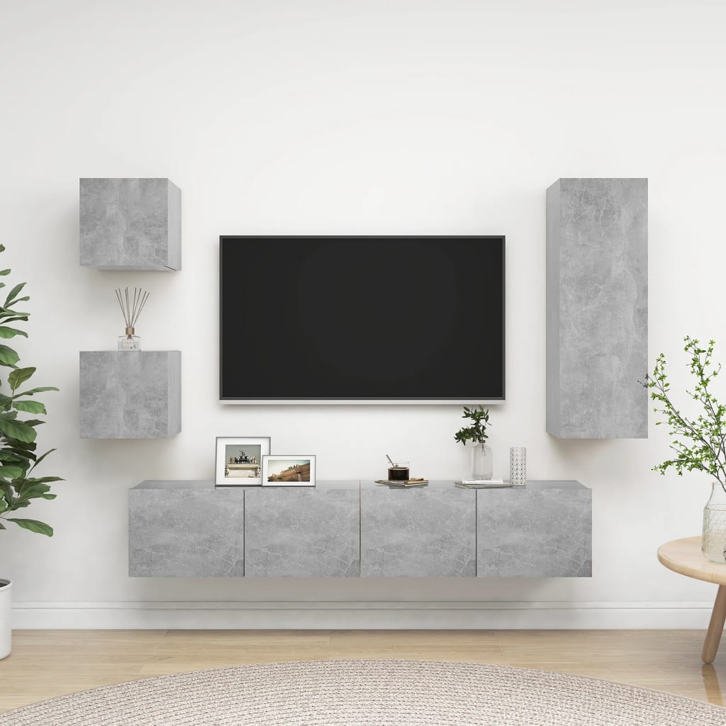 Meuble TV Bibliothèque en Bois Gris Béton - 5 Pièces-Mon Meuble TV-Gris béton-90 cm-2