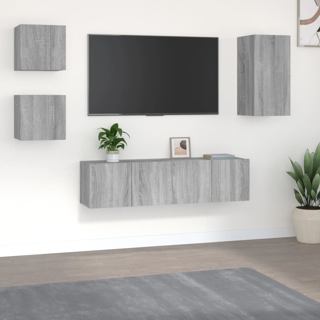 Meuble TV Bibliothèque en Bois Gris Béton - 5 Pièces-Mon Meuble TV-Sonoma gris-60 cm-17