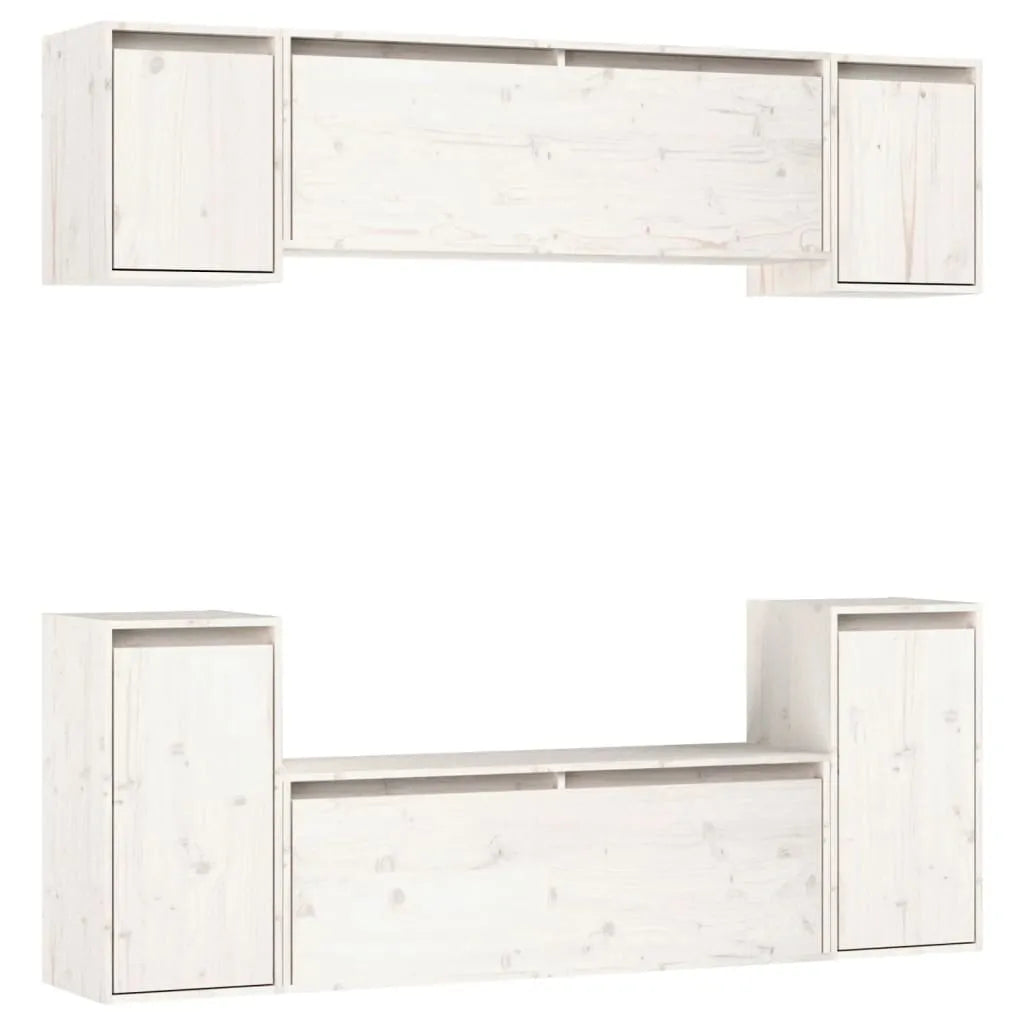 Meuble TV Blanc 160 cm en Pin Massif - 6 Pcs-Mon Meuble TV-Blanc-1