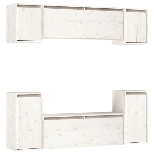 Meuble TV Blanc 160 cm en Pin Massif - 6 Pcs-Mon Meuble TV-Blanc-1
