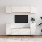 Meuble TV Blanc 160 cm en Pin Massif - 6 Pcs-Mon Meuble TV-Blanc-2