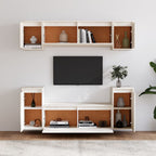 Meuble TV Blanc 160 cm en Pin Massif - 6 Pcs-Mon Meuble TV-Blanc-3