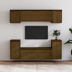 Meuble TV Blanc 160 cm en Pin Massif - 6 Pcs-Mon Meuble TV-Marron miel-12