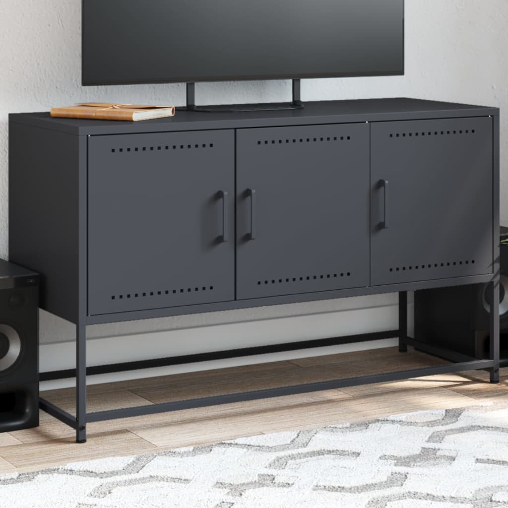 Meuble TV Blanc avec Rangement en Acier - 100,5 cm-Mon Meuble TV-Anthracite-1-13