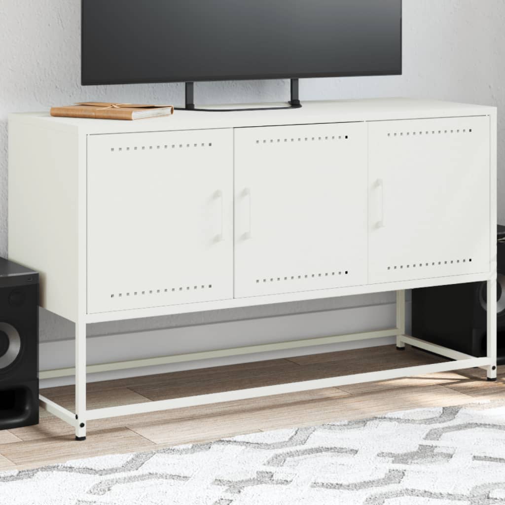 Meuble TV Blanc avec Rangement en Acier - 100,5 cm-Mon Meuble TV-Blanc-1-1