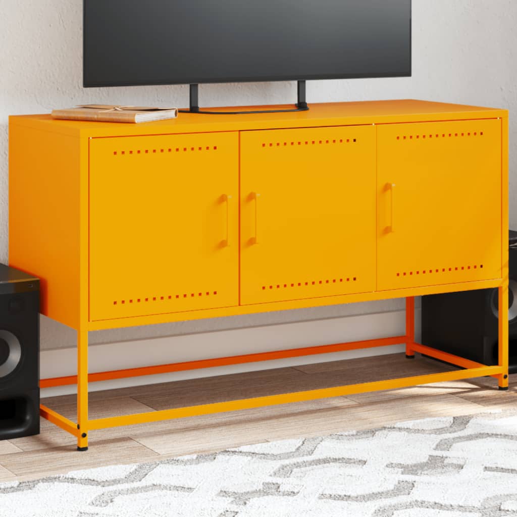 Meuble TV Blanc avec Rangement en Acier - 100,5 cm-Mon Meuble TV-Jaune-1-16