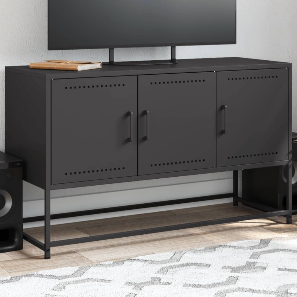 Meuble TV Blanc avec Rangement en Acier - 100,5 cm-Mon Meuble TV-Noir-1-15