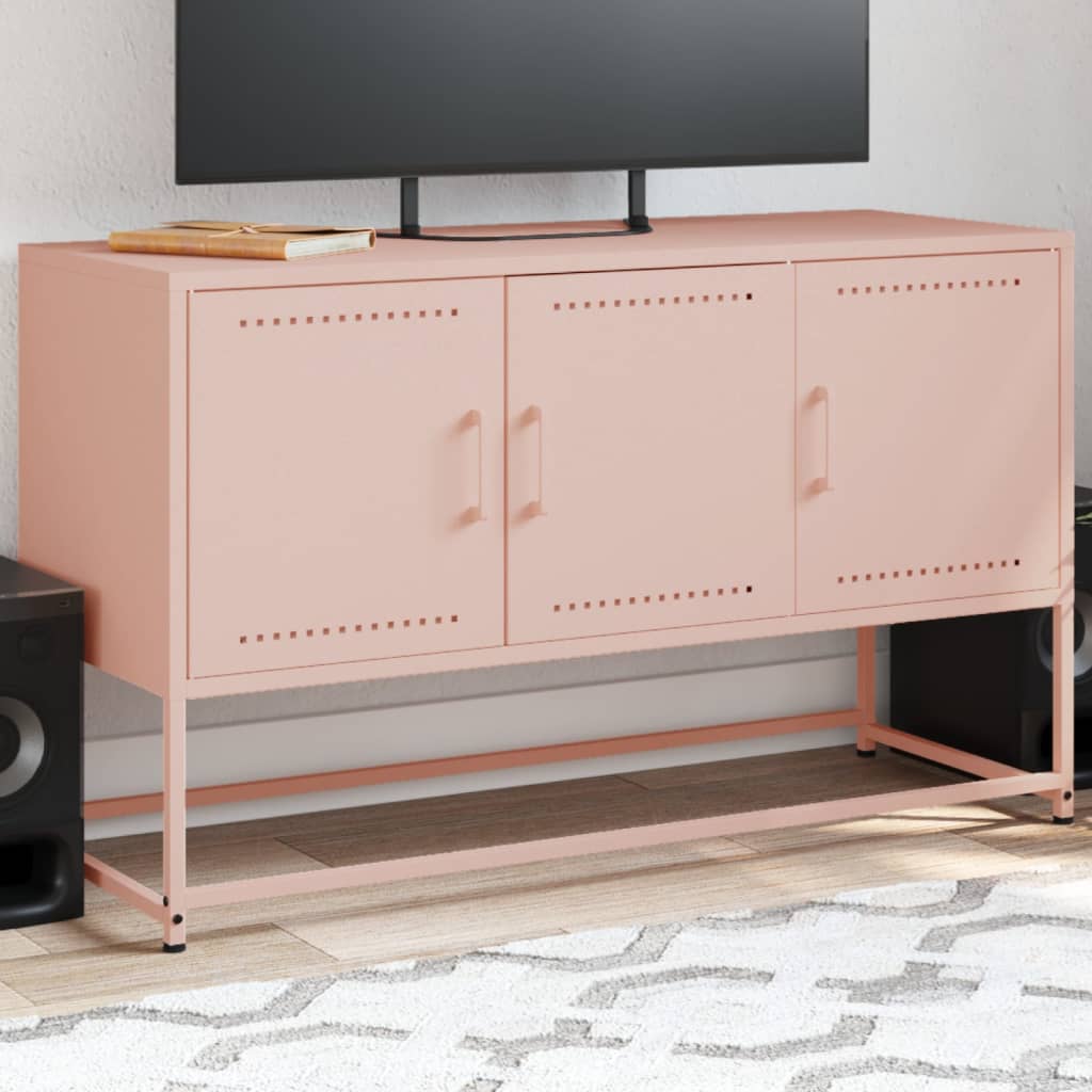 Meuble TV Blanc avec Rangement en Acier - 100,5 cm-Mon Meuble TV-Rose-1-14