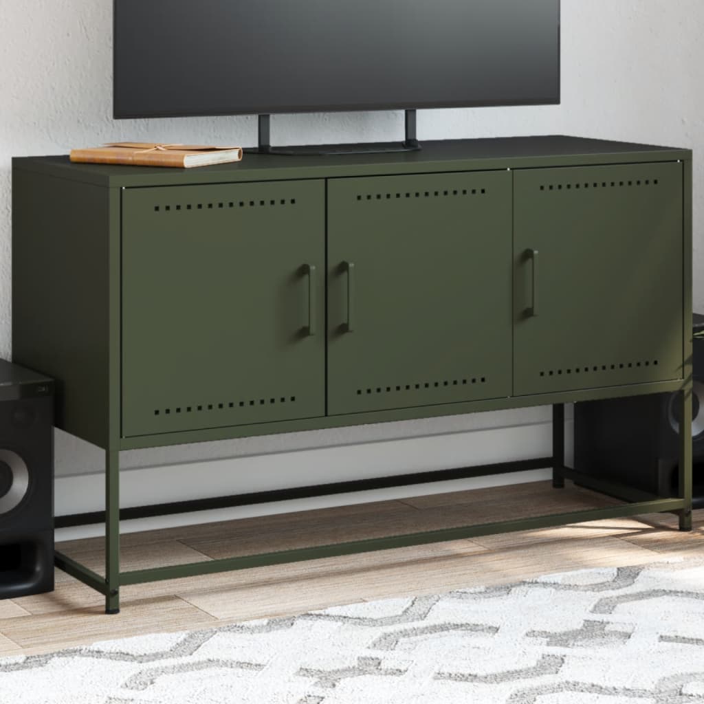 Meuble TV Blanc avec Rangement en Acier - 100,5 cm-Mon Meuble TV-Vert-1-17